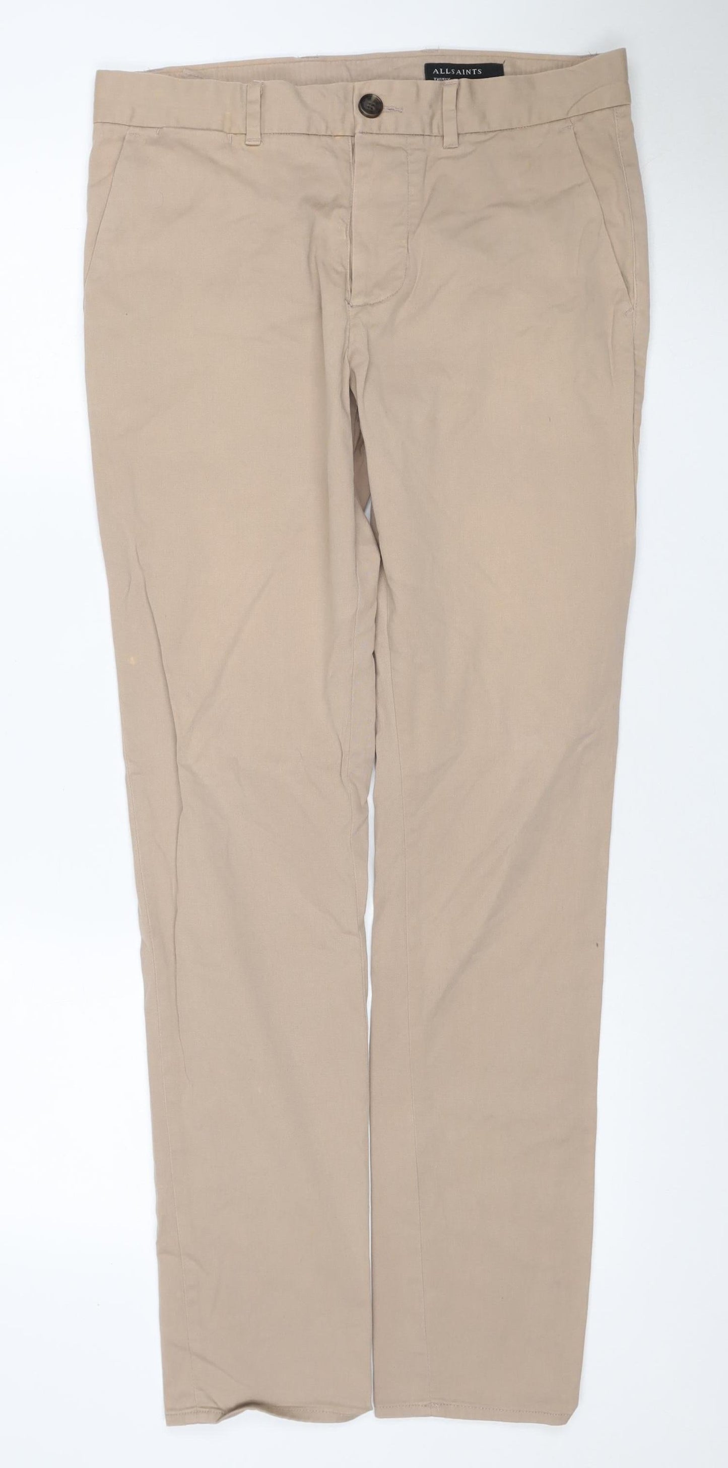 AllSaints Men’s Beige 30 Chino Trousers Cotton Stretch Straight