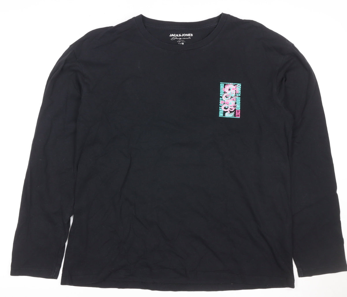 Jack & Jones Men's Black M Dragon Graphic Long Sleeve T-Shirt