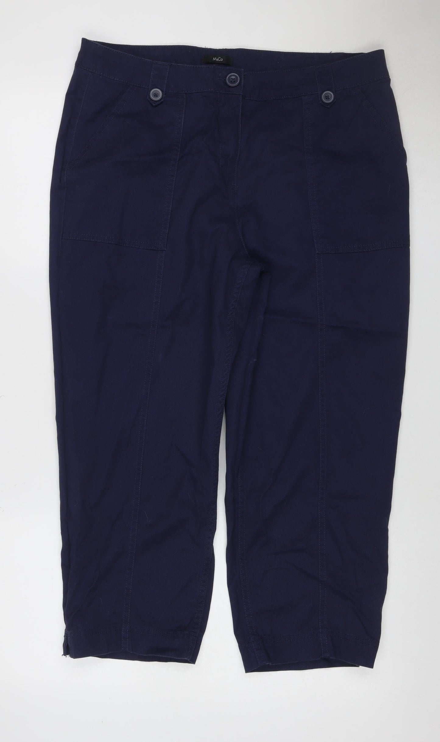M&Co Women’s Navy Blue Size 14 Cropped Straight Cotton Trousers