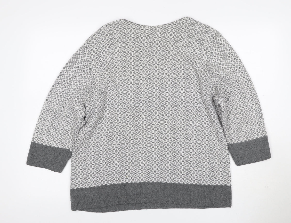 Lakeland Women Grey UK 16 Geometric Cashmere Blend 3/4 Sleeve Jumper