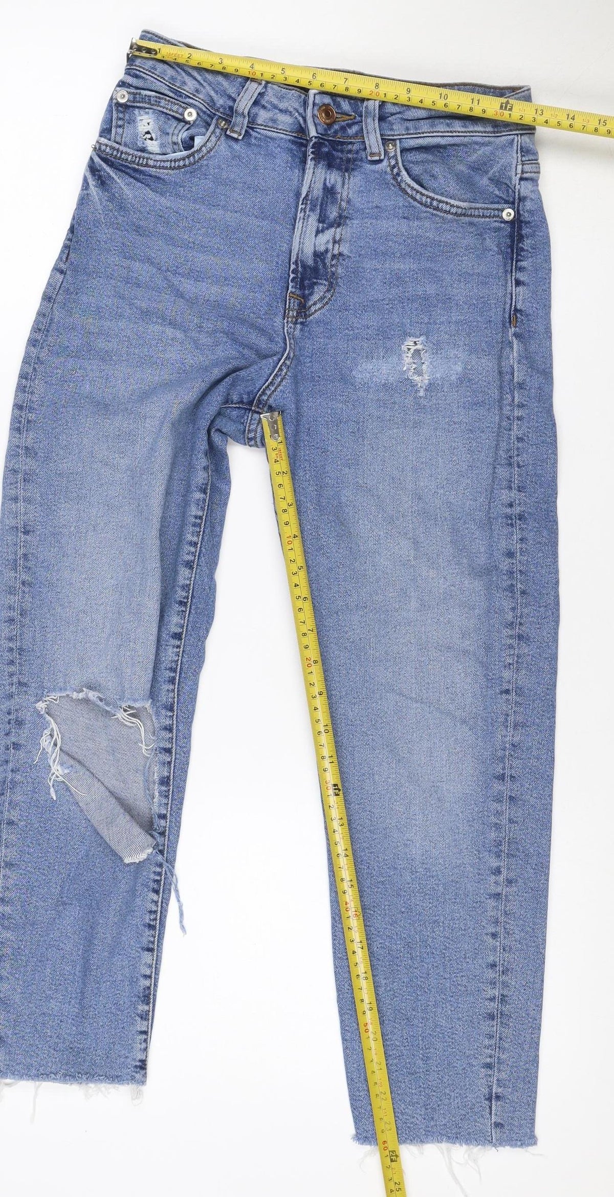 New Look Women Blue UK 10 Straight Distressed Raw Hem Jeans