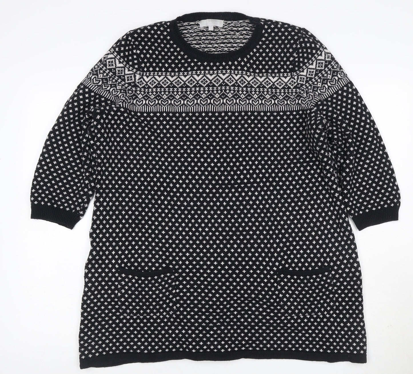 Bercning Women Black White S Fair Isle Knit Tunic Jumper 3/4 Sleeve