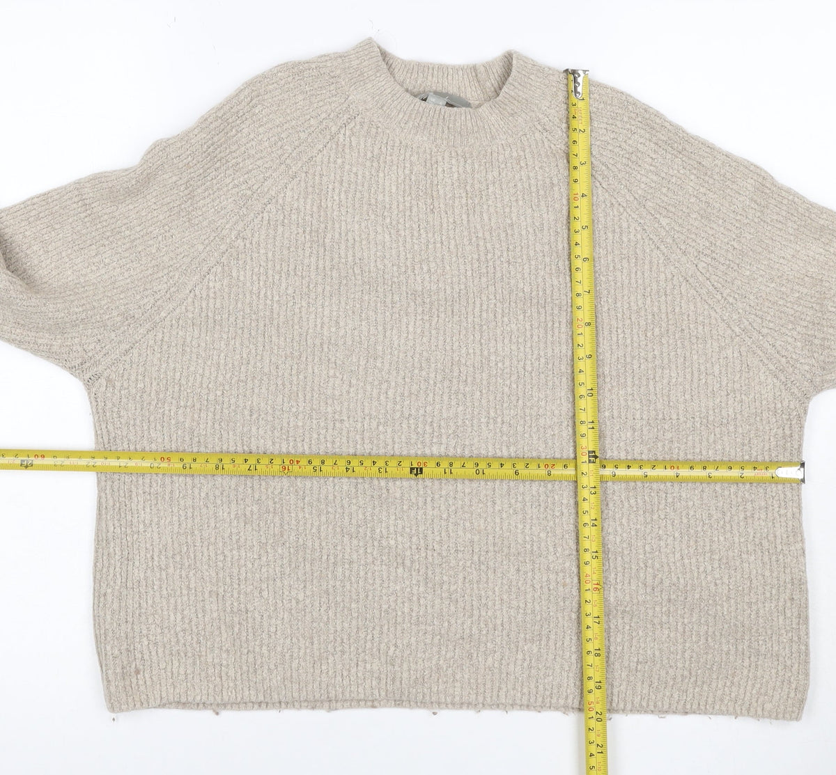 ASOS Women Beige UK 6 Ribbed Mock Neck Raglan Knit Pullover Jumper