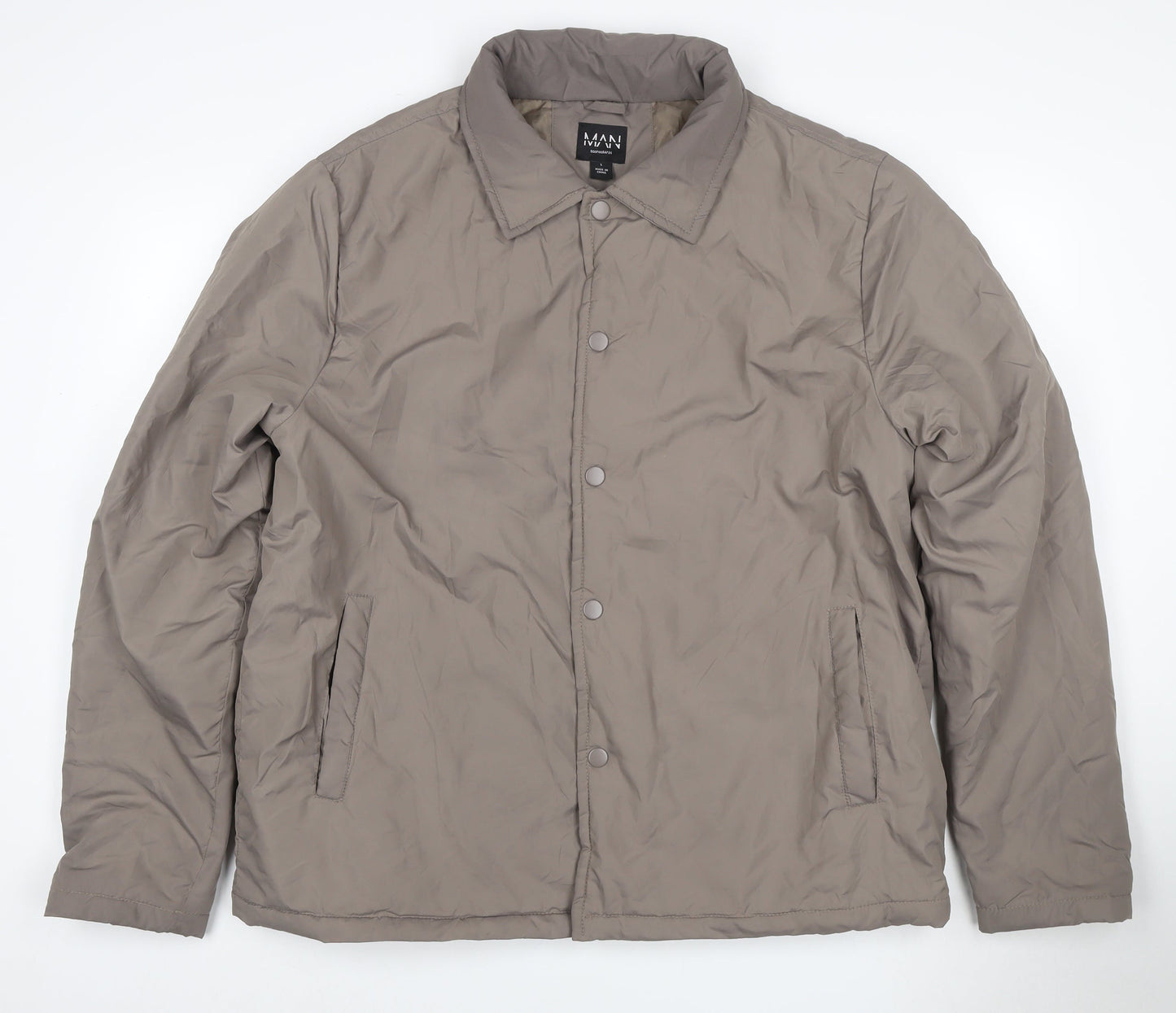 boohooMAN Men’s Grey Tall L Padded Snap Button Jacket Coat