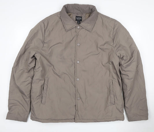 boohooMAN Men’s Grey Tall L Padded Snap Button Jacket Coat