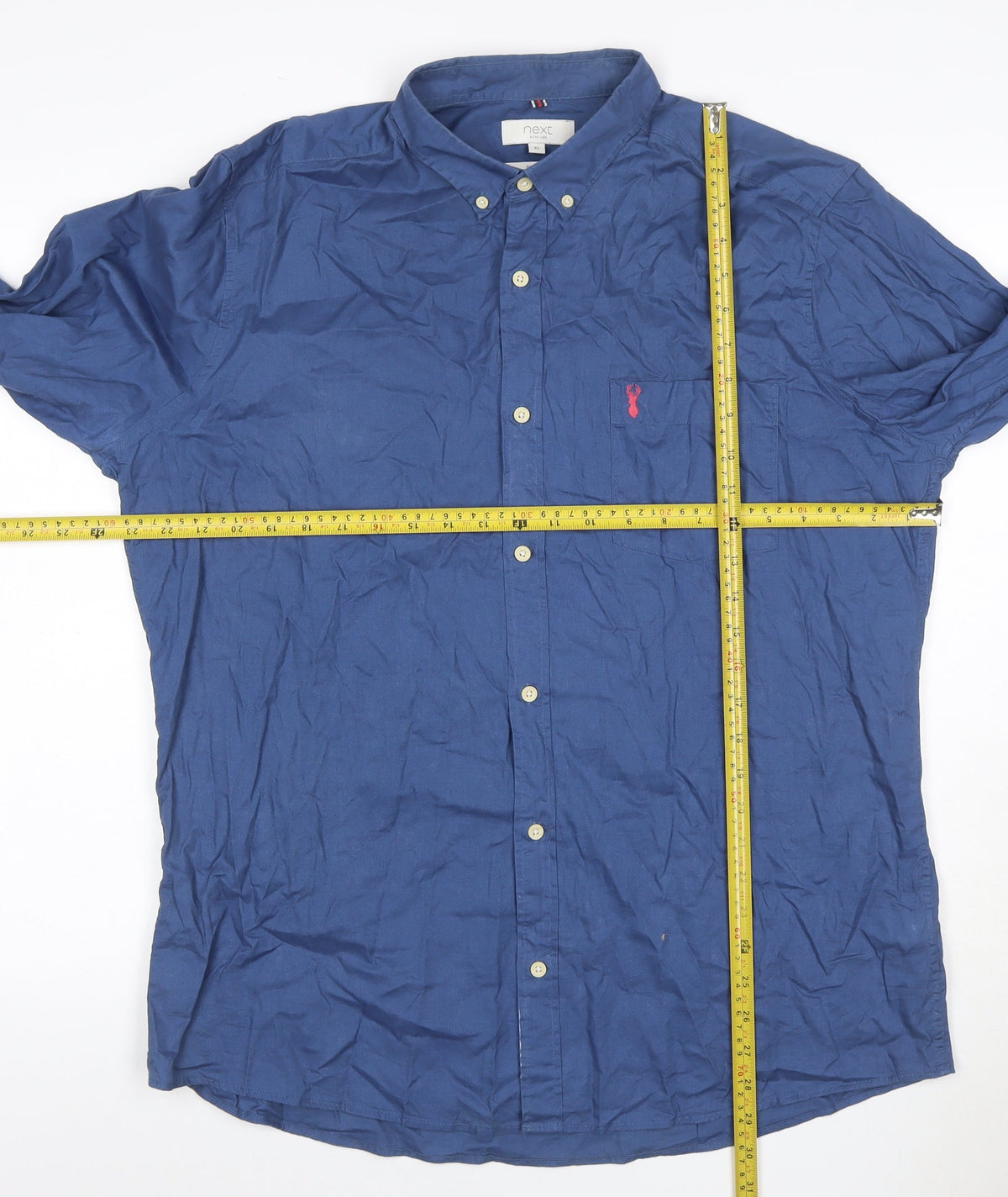 Brand and care label for Next Men's Blue XL Slim Fit Long Sleeve Button-Up Shirt