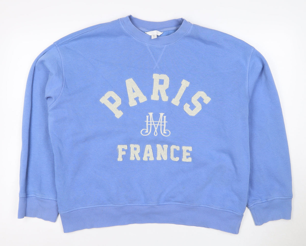 H&M Women's Blue L Paris France Logo Pullover Sweatshirt Long Sleeve