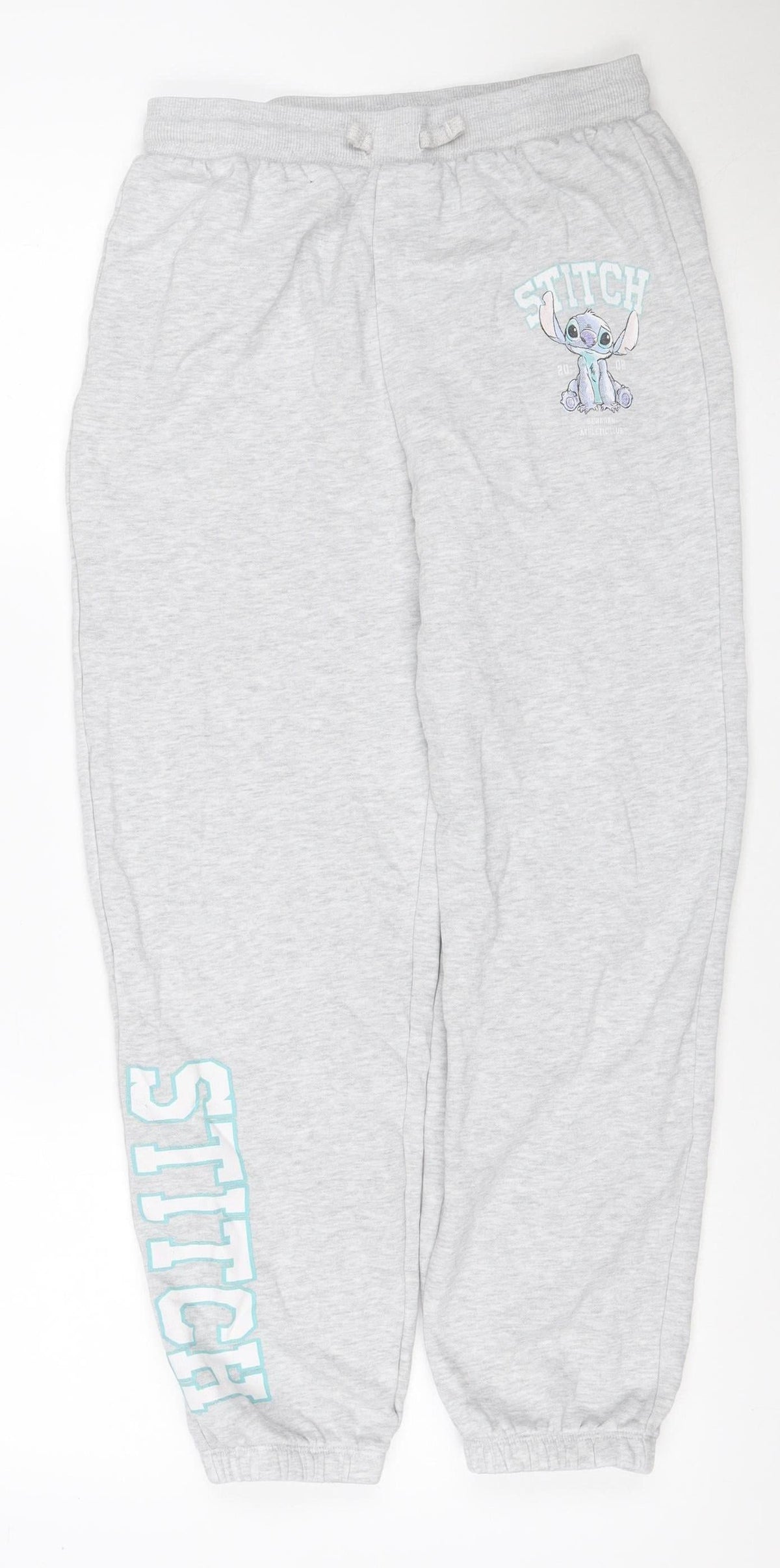 Front view of Disney girls’ grey 12 years stitch sweatpants joggers cotton blend