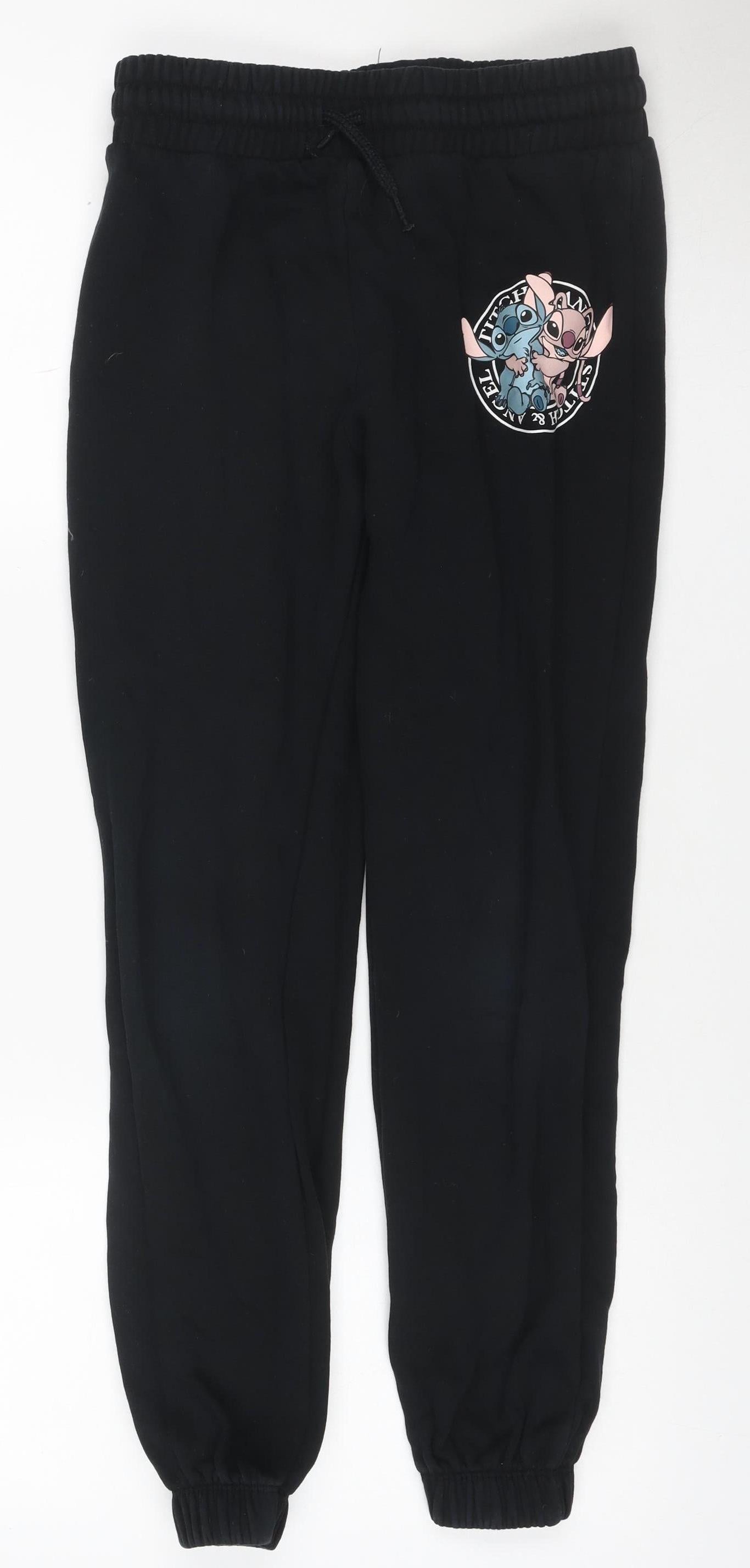 Disney Girls Black 9-10 Years Stitch & Angel Jogger Sweatpants