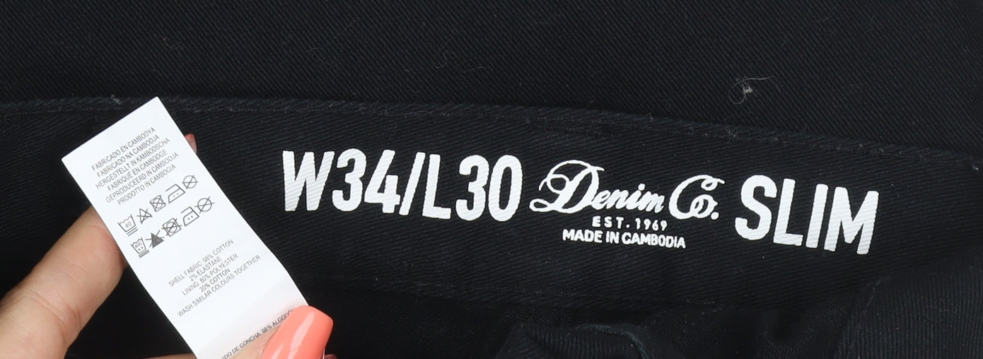 Denim Co. Men’s Black W34 L30 Slim Stretch Skinny Jeans