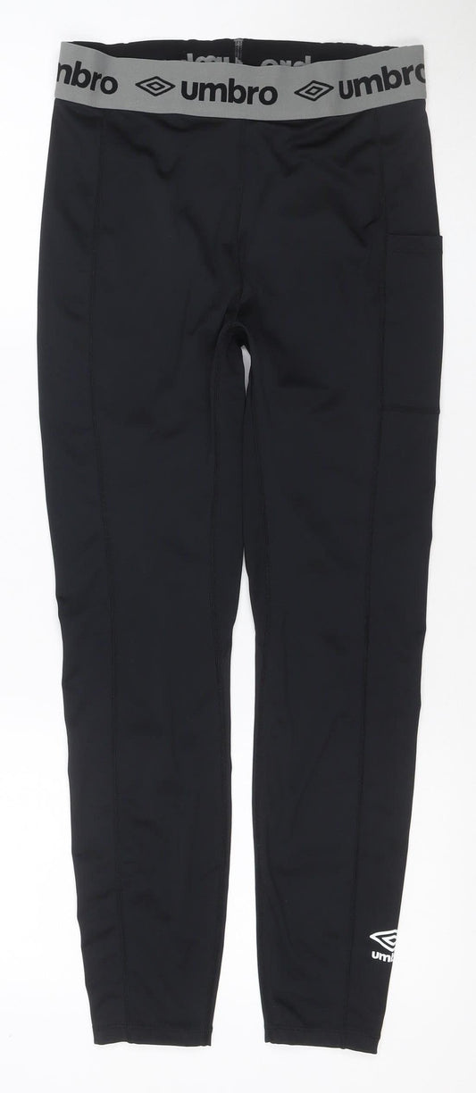 Umbro Women's Black Grey Logo Leggings Size M Gym Training Stretch
