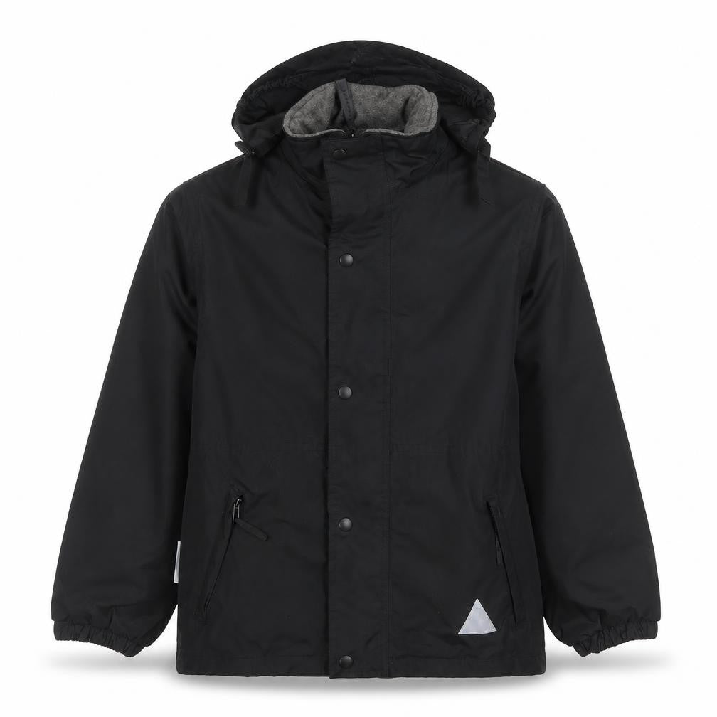 Front view of Result boys’ black hooded jacket 9-10 years lined reflective zip