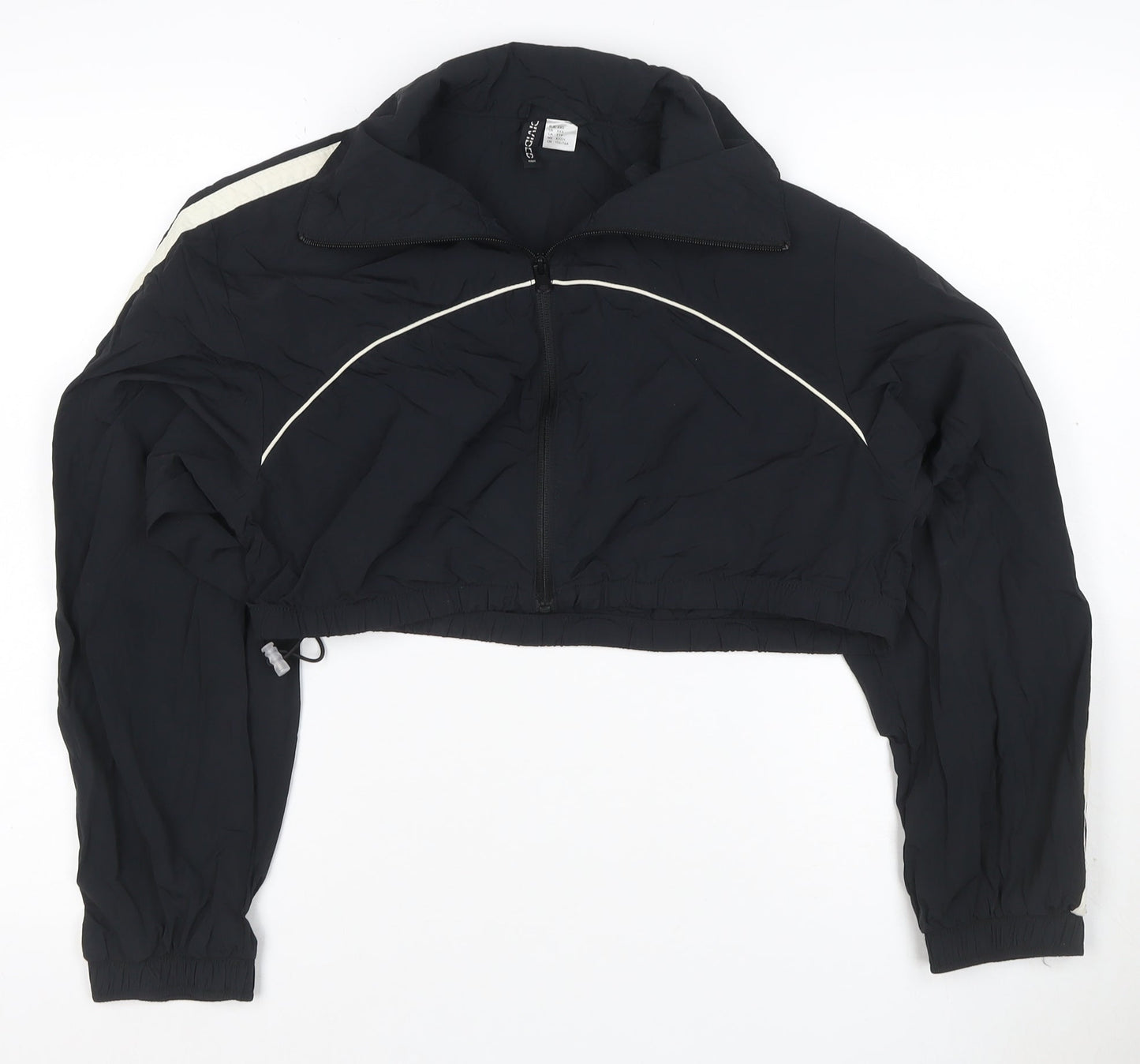 H&M Divided Women Black XS Cropped Windbreaker Jacket White Stripe