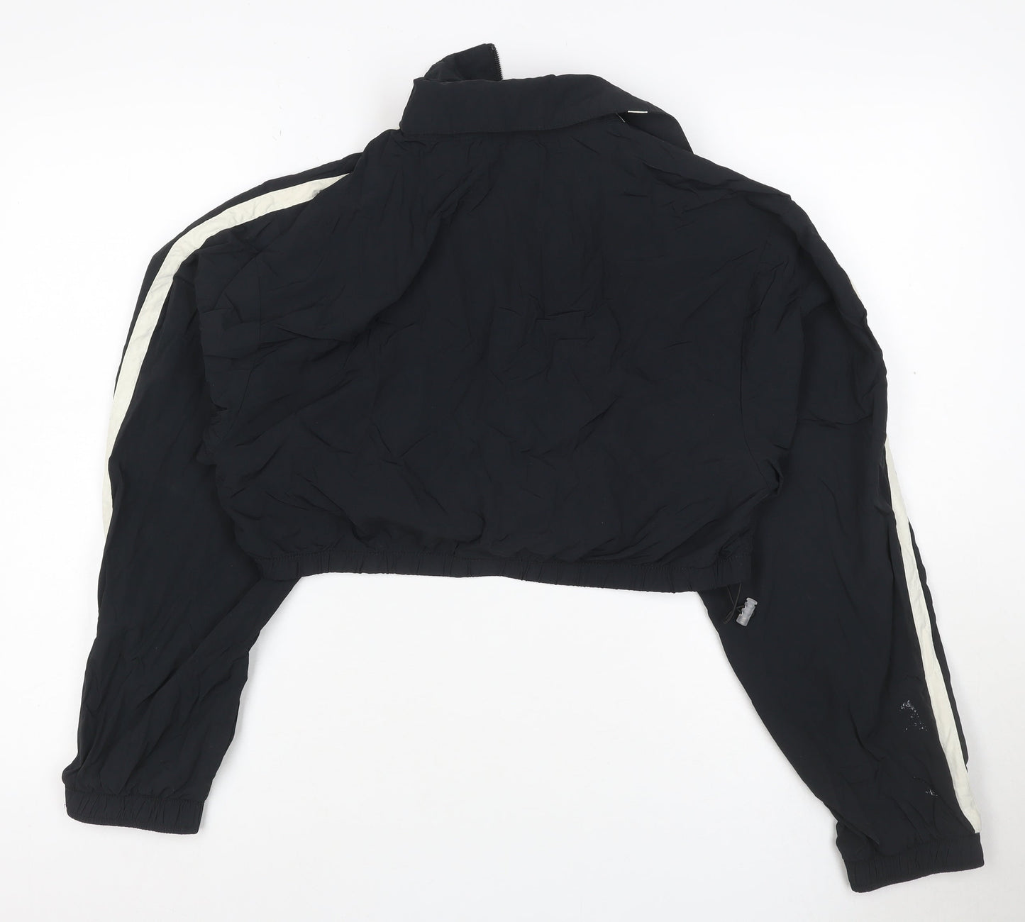 H&M Divided Women Black XS Cropped Windbreaker Jacket White Stripe