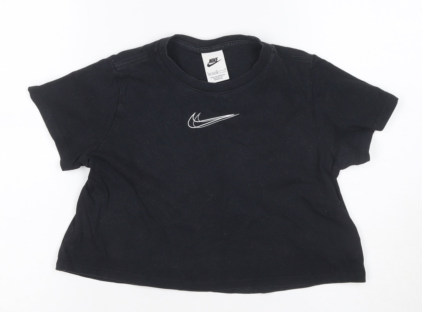 Nike Girls Black 146 Basic Logo Jersey Short Sleeve T-Shirt
