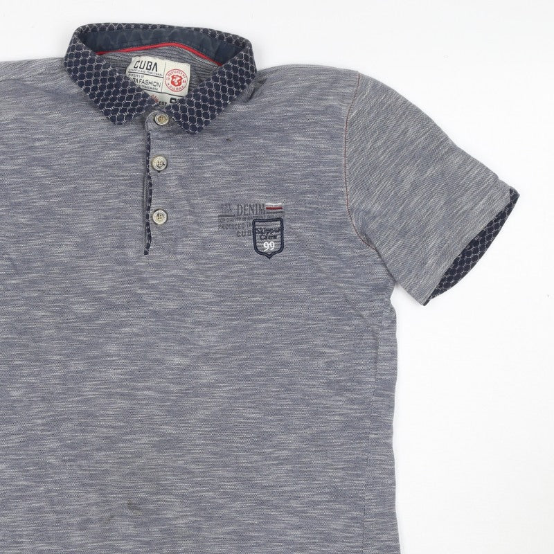 Additional view of Cuba Men’s Grey XL Short Sleeve Logo Polo Shirt Contrast Collar