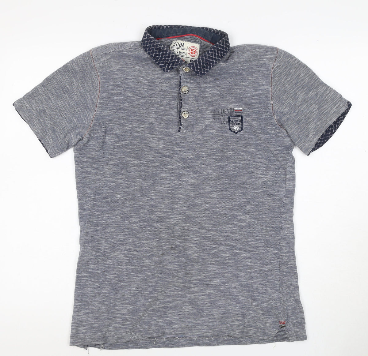 Back view of Cuba Men’s Grey XL Short Sleeve Logo Polo Shirt Contrast Collar