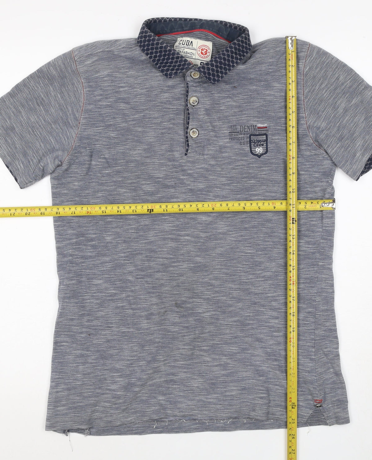 Brand and care label for Cuba Men’s Grey XL Short Sleeve Logo Polo Shirt Contrast Collar