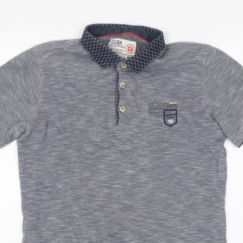 Additional view of Cuba Men’s Grey XL Short Sleeve Logo Polo Shirt Contrast Collar