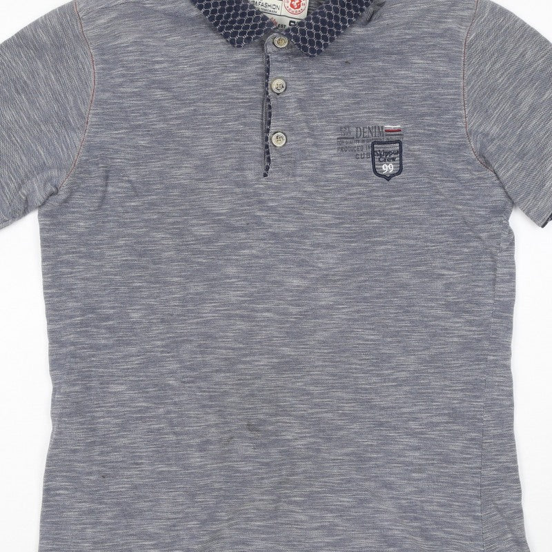 Additional view of Cuba Men’s Grey XL Short Sleeve Logo Polo Shirt Contrast Collar