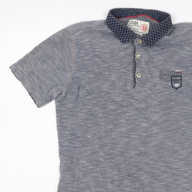 Additional view of Cuba Men’s Grey XL Short Sleeve Logo Polo Shirt Contrast Collar