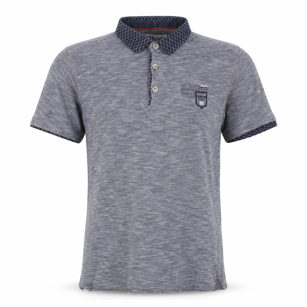 Front view of Cuba Men’s Grey XL Short Sleeve Logo Polo Shirt Contrast Collar