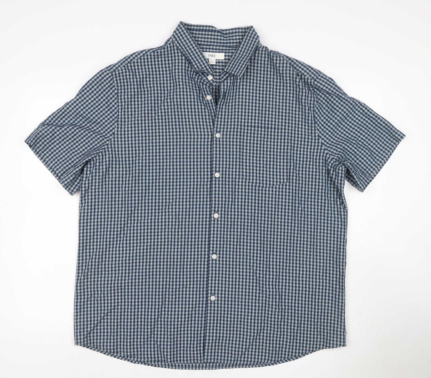 Marks and Spencer Men’s Blue Check Short Sleeve Button Shirt 2XL