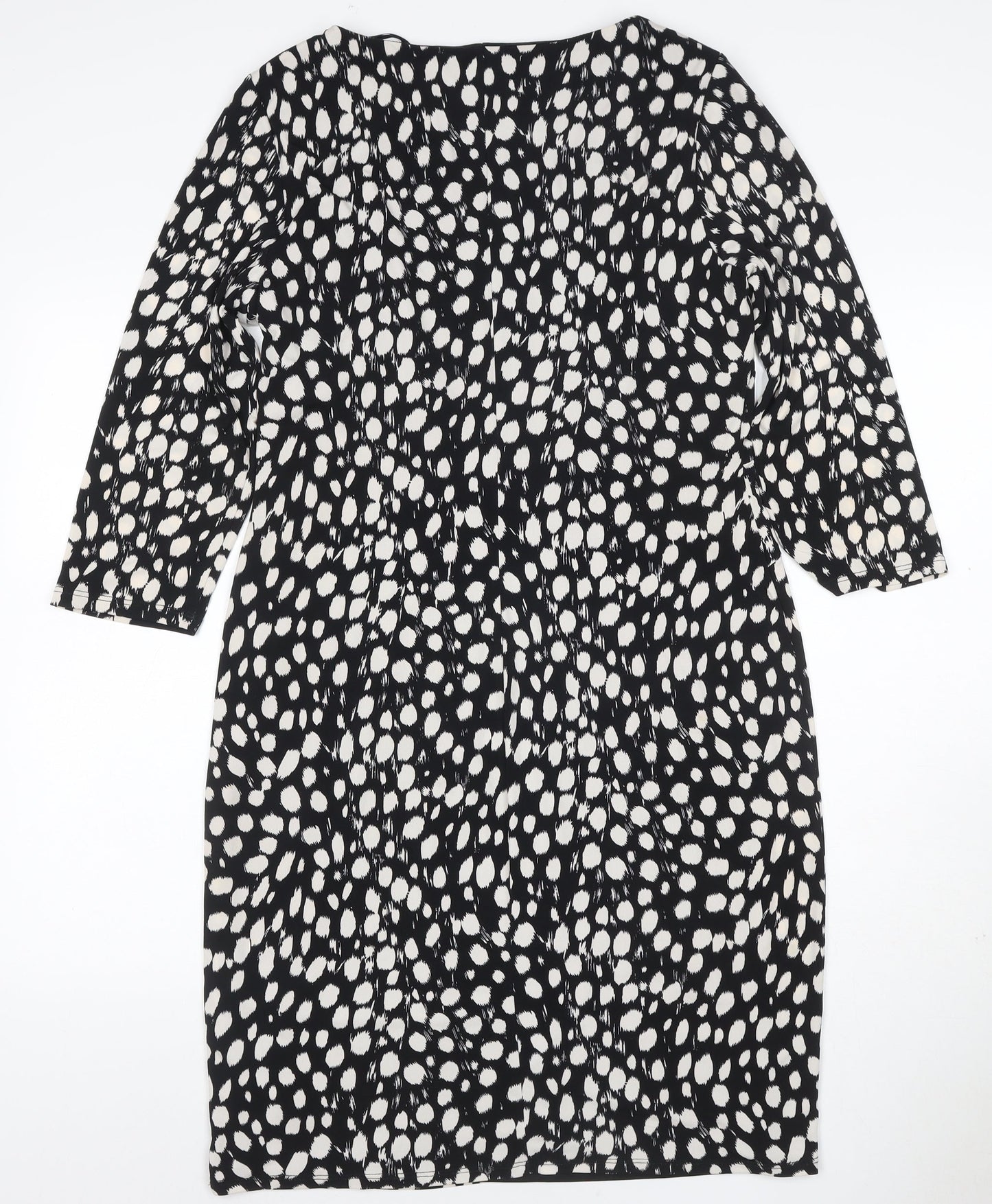 Roman Women Black Animal Print Ruched V-Neck Sheath Dress UK 14