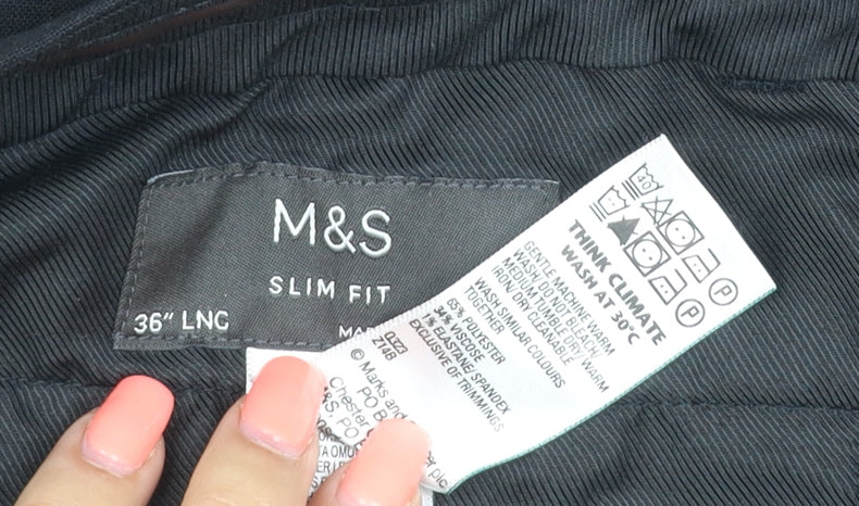 Marks and Spencer Men's Black 36 Slim Fit Long Dress Trousers Formal