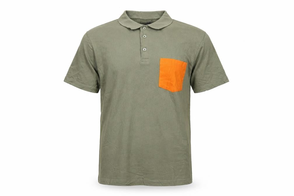 Front view of ASOS Men’s Green Orange Pocket Cotton Stretch Polo Shirt M Short Sleeve