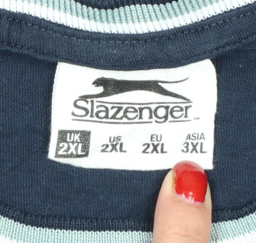 Slazenger Men’s Blue 2XL Cotton Logo Crew Neck Ringer T-Shirt