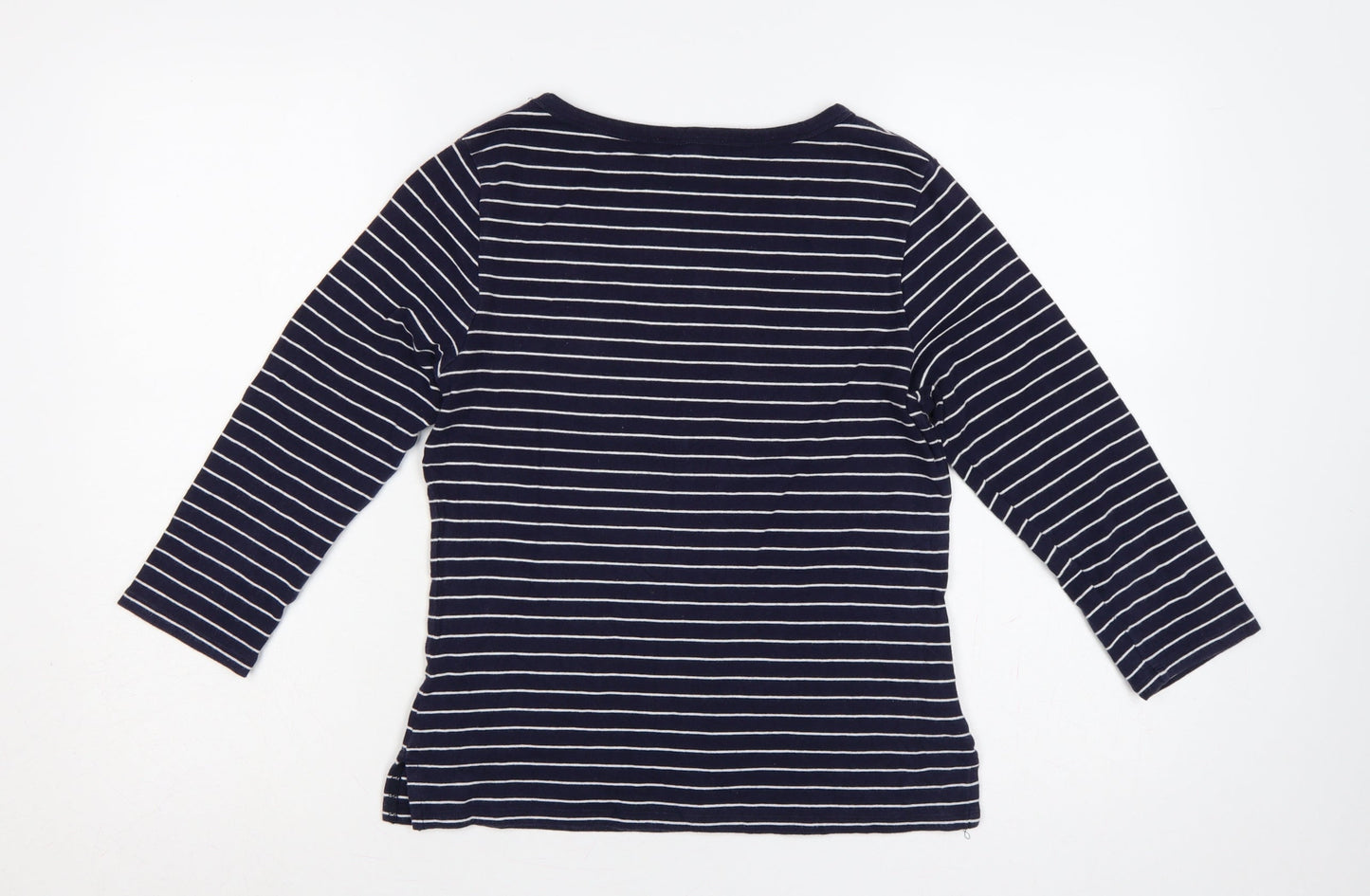 Laura Ashley Women's Blue White UK 14 Striped Jersey 3/4 Sleeve T-Shirt