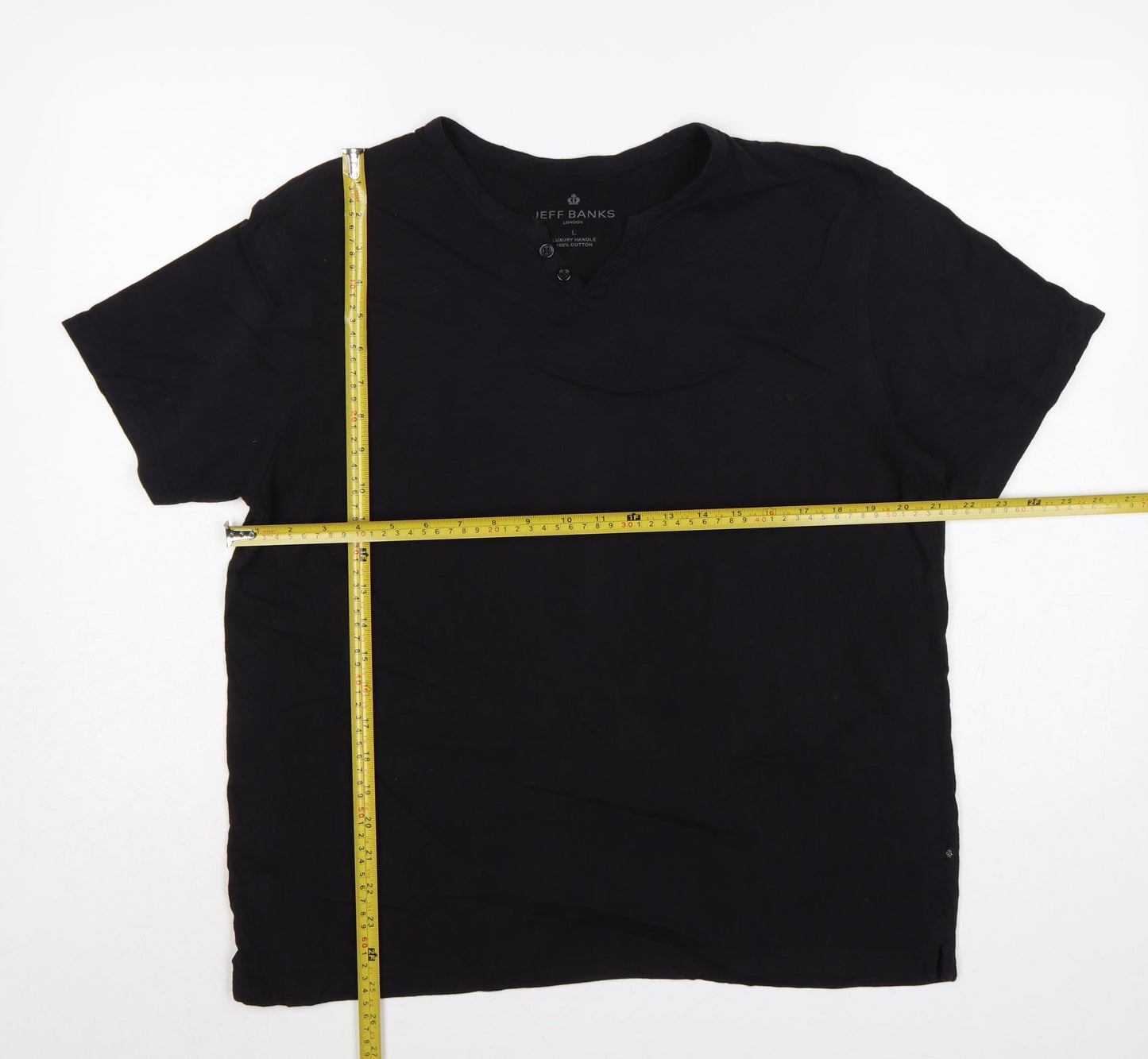 Jeff Banks Men Black L Cotton Henley Short Sleeve T-Shirt