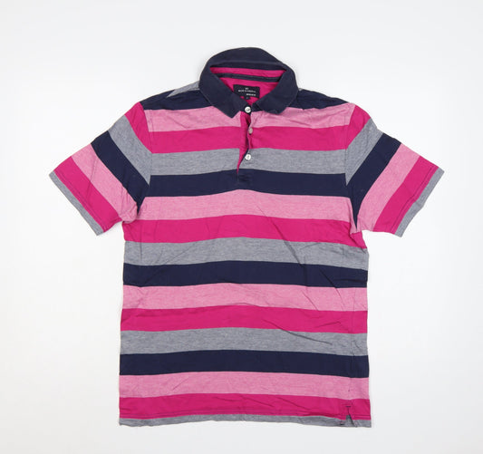 Marks and Spencer Men’s S Pink Striped Cotton Regular Fit Polo Shirt