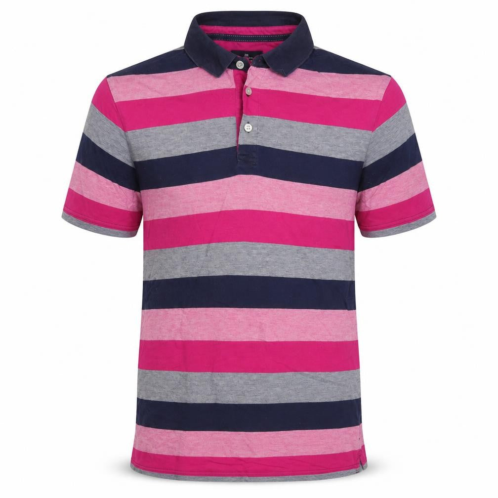 Marks & Spencer Men’s S Pink Striped Cotton Regular Fit Polo Shirt
