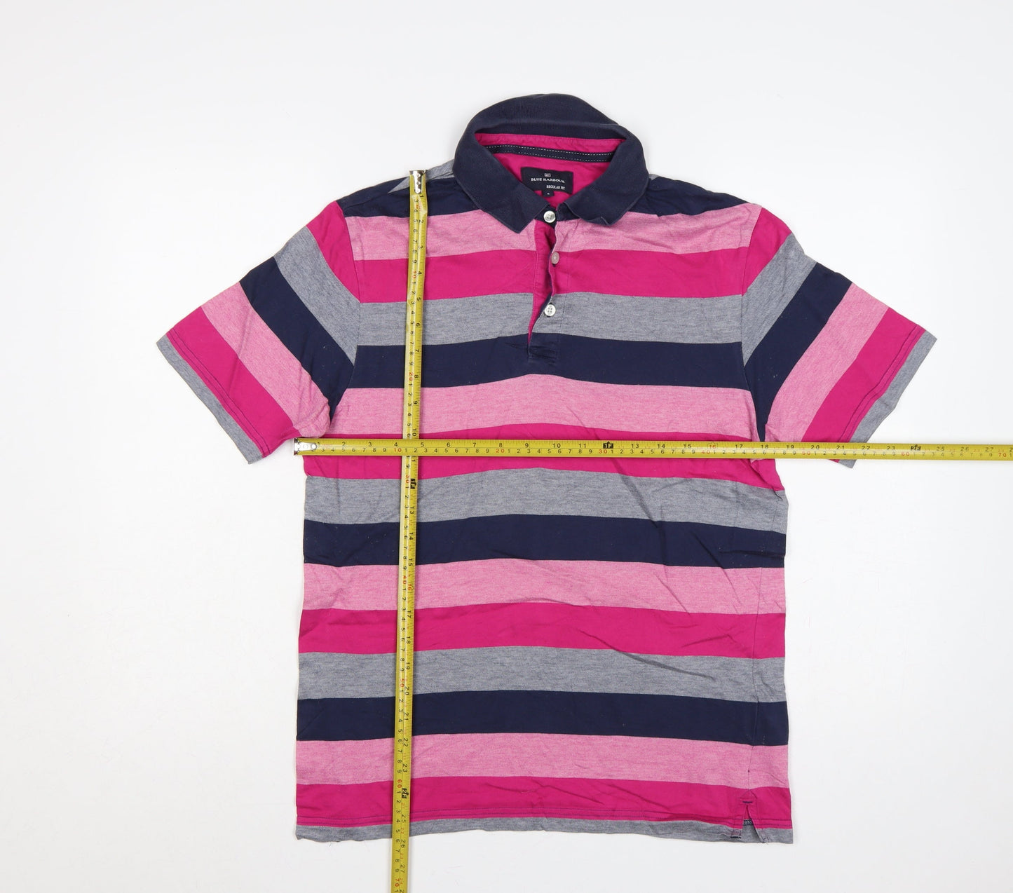 Marks and Spencer Men’s S Pink Striped Cotton Regular Fit Polo Shirt
