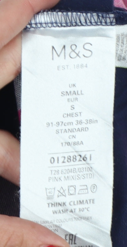 Marks and Spencer Men’s S Pink Striped Cotton Regular Fit Polo Shirt