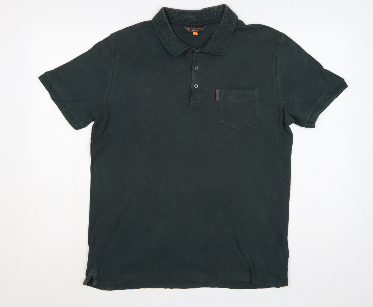 Ben Sherman Men's Dark Green L Cotton Short Sleeve Pocket Polo Shirt