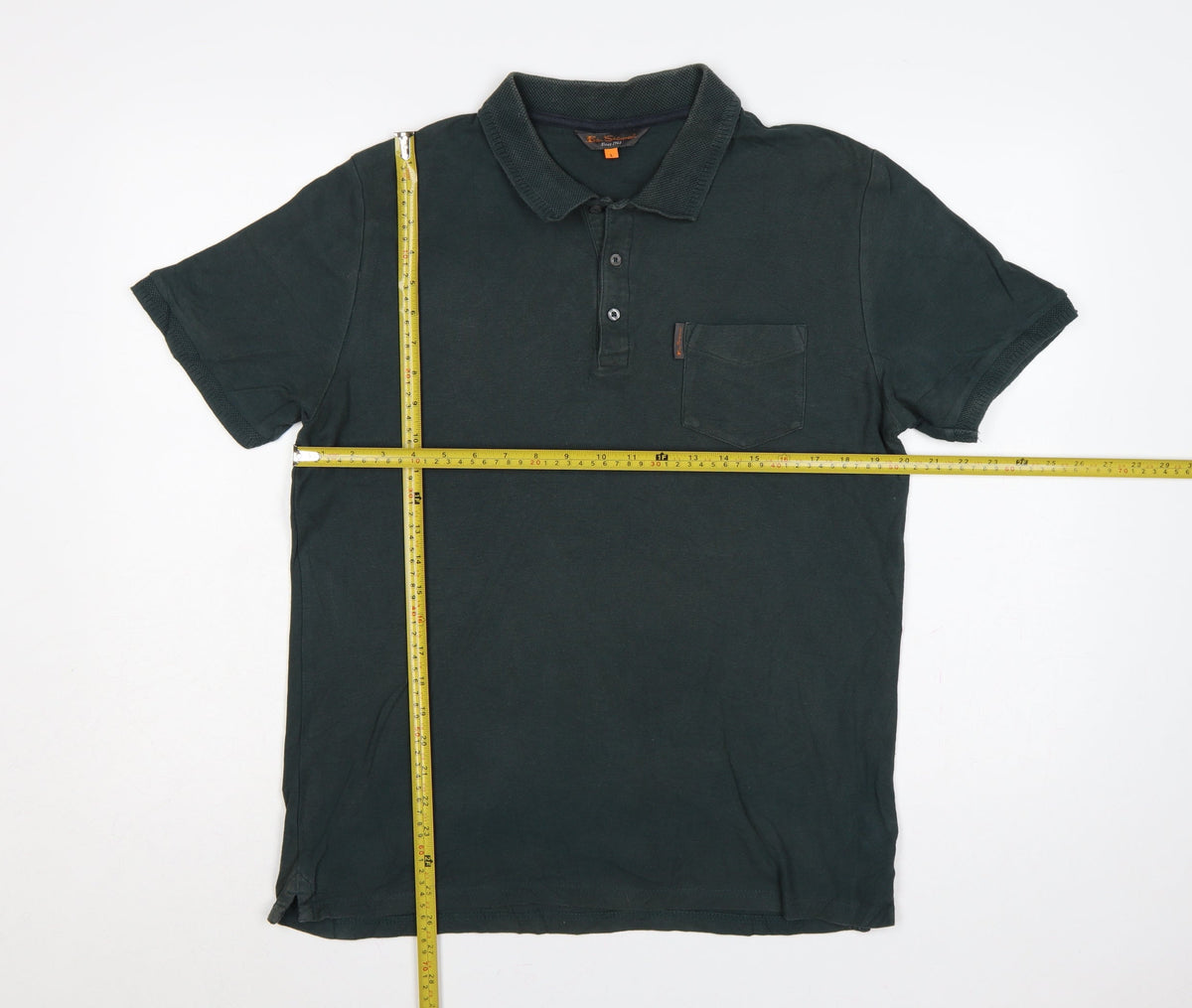 Ben Sherman Men's Dark Green L Cotton Short Sleeve Pocket Polo Shirt
