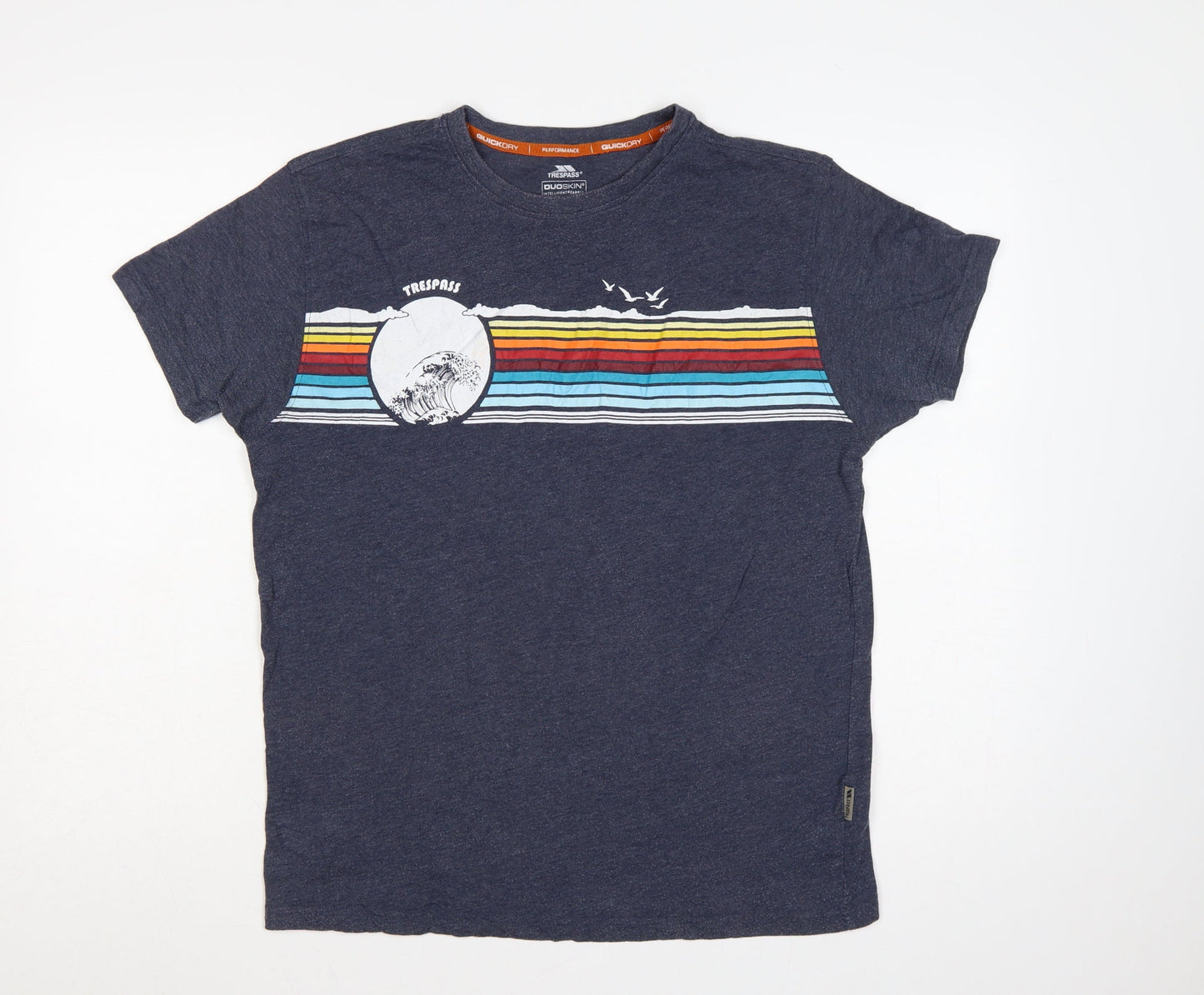 Trespass Mens Blue M Quick Dry Beach Graphic Stripe T-Shirt