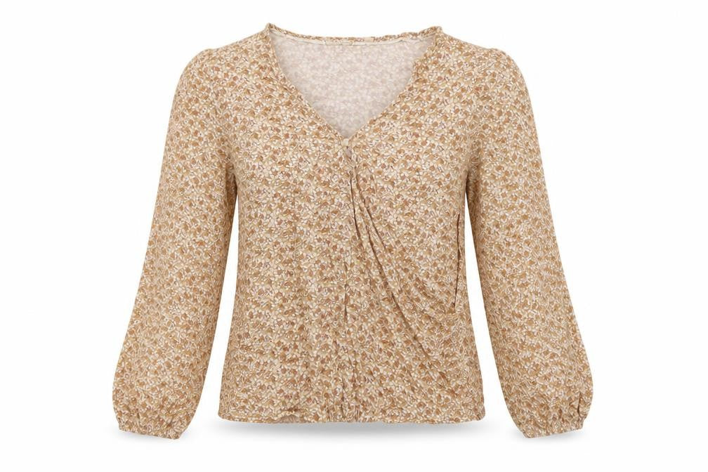 FatFace Women Beige Floral Wrap Blouse UK 8 Long Balloon Sleeve
