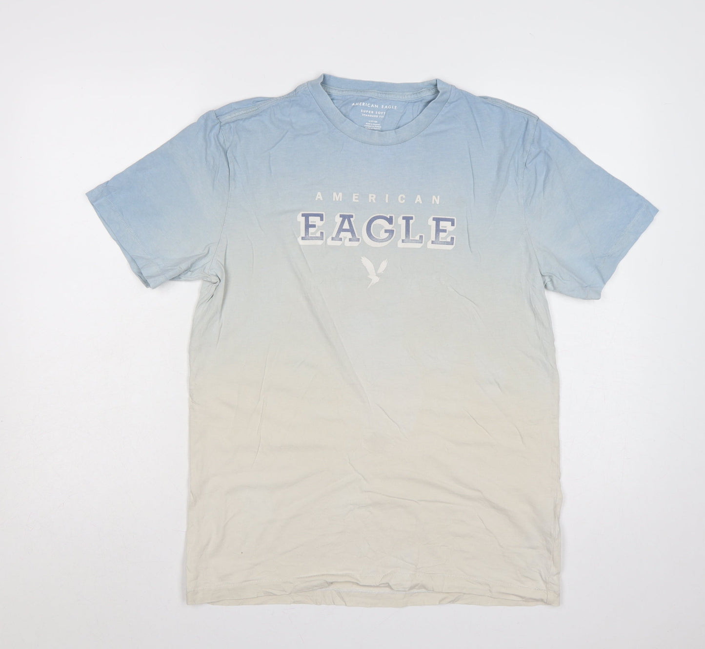 American Eagle Men’s S Blue Cream College Logo Graphic T-Shirt