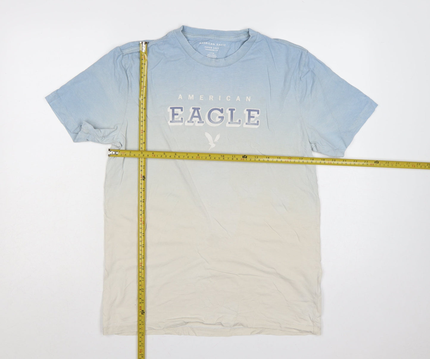 American Eagle Men’s S Blue Cream College Logo Graphic T-Shirt