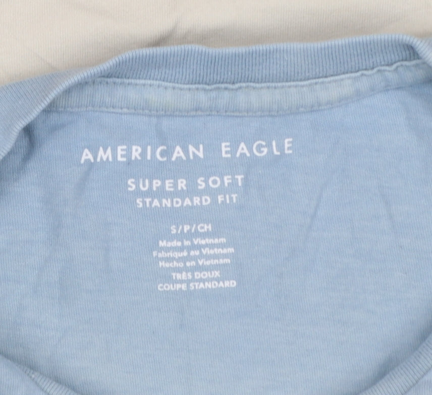 American Eagle Men’s S Blue Cream College Logo Graphic T-Shirt