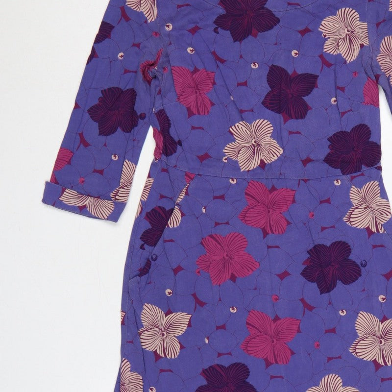 White Stuff Women’s Purple Floral A-Line Knee Length Dress Size 10