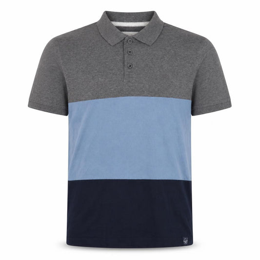 Weird Fish Men's Medium Grey Blue Colourblock Cotton Polo Shirt