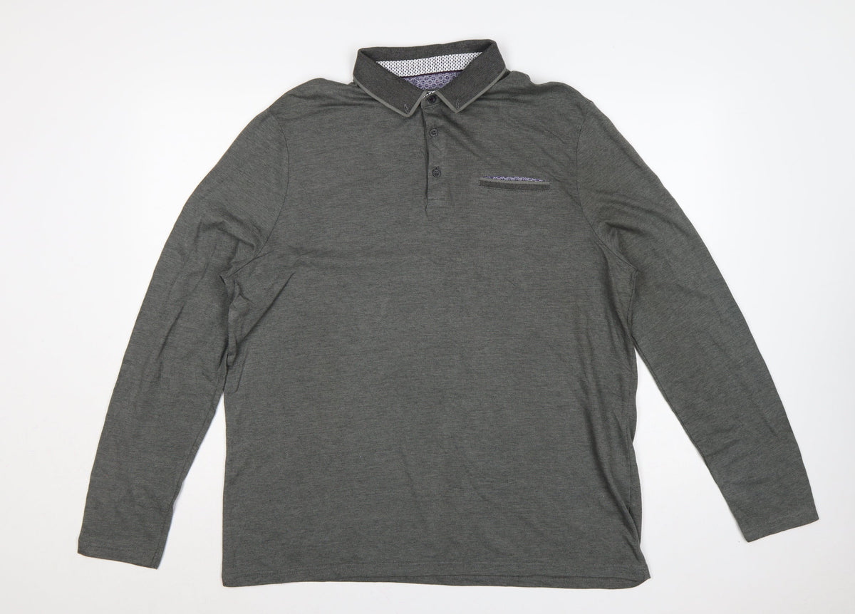 Burton Menswear London Men’s Grey XL Long Sleeve Button-Down Polo Shirt