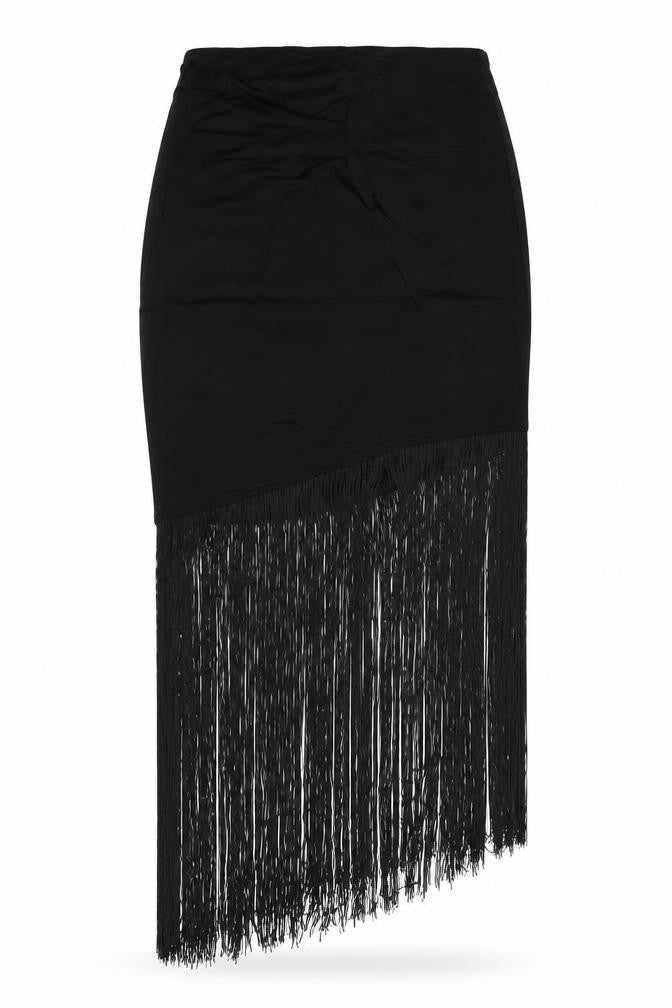 M&S Women Black UK 14 Regular Asymmetric Fringe Wrap Skirt