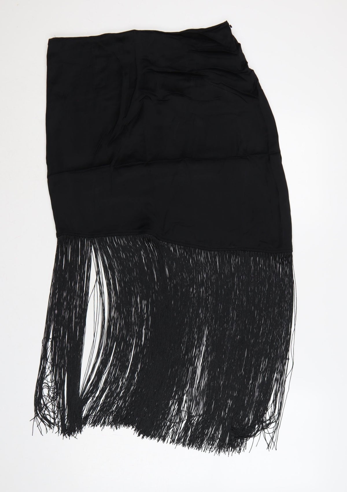 M&S Women Black UK 14 Regular Asymmetric Fringe Wrap Skirt
