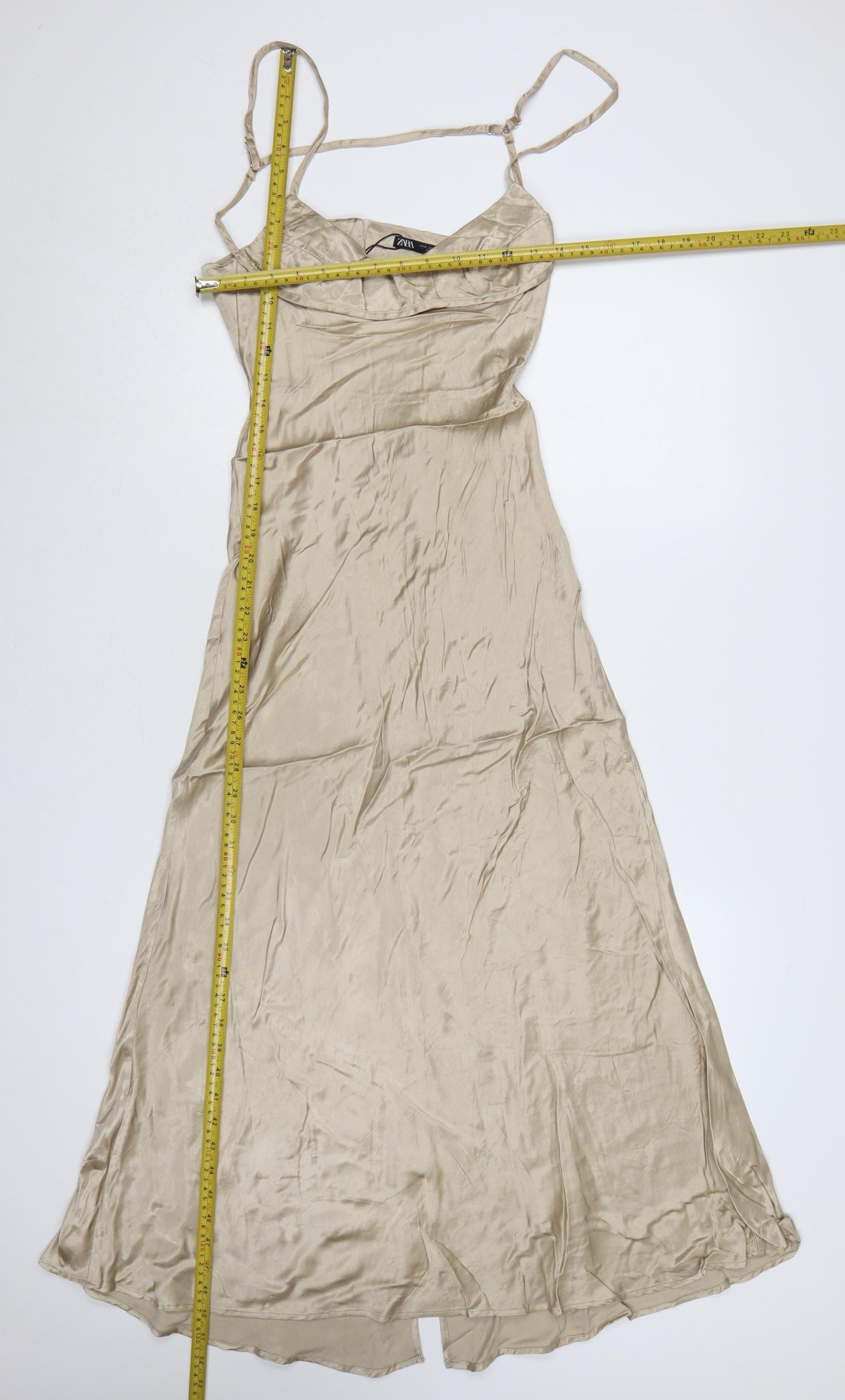 Zara Women Beige UK 8 Long Slip Dress Adjustable Strappy Backless